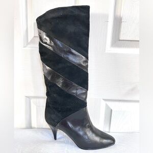 Vintage 80s R.J.S. Black Genuine Leather Suede Knee High Heeled Boots - Sz 9
